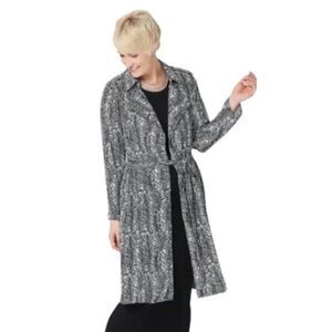 Laurie Felt Black Snake Animal Print Duster Jacket Dress With Belt Medium‎ New